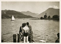 Men swimming in Lake Tegernsee, Germany