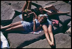 3 Girls and a boy form an octopus in sunshine, Promontory Pt.