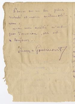 1894 Dec 5.Gourmont, Remy de, 1858-1915, critic. 122 rue de Sac, Paris. To Octave Henri Marie Mirbeau. Writes of sending him the three copies of “Phocas” and discusses problems he’s been having Xan, and the Conseil d’Administration. A.L.S.