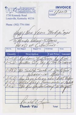 Receipt for CDs sent to the Archives of African American Music and Culture, January 2013