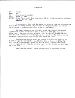 Memo from Joe to Senator re Your Reexamination Bill, March 17, 1980