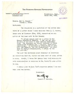 9 March 1932: To: Roy W. Howard & Thomas L. Sidlo. From: Robert P. Scripps.