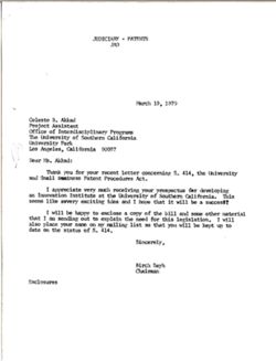 Letter from Birch Bayh to Celeste B. Akkad of UCLA, March 19, 1979