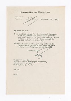 15 September 1953: To: Walker Stone. From: Roy W. Howard.