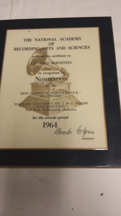 Grammy Nomination Award 1964 - Classical Performance, Orchestra (Mahler)