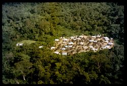 Aerial view – school on left and town on right