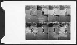 Series of 8 photos of Hoagy Carmichael hitting a golf ball.