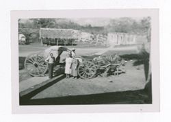 Two women and a donkey-drawn cart
