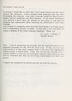12 February 1991 – Resignation Letter