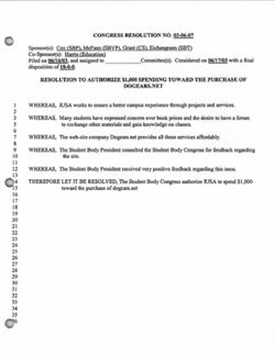 03-06-07 Resolution to Authorize $1,000 Spending Toward the Purchase of Dogears.net