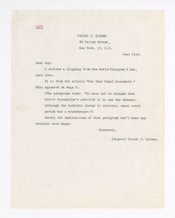 15 June 1957: To: Victor F. Ridder. From: Roy W. Howard.
