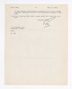 13 June 1950: To: William W. Hawkins. From: Roy W. Howard.