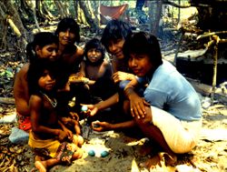 Family at camp with tinamou (sokorro) eggs