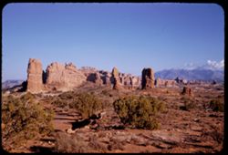 Arches National Mon. La Sal Mtns. in distance. Vicinity of Moab, Utah.