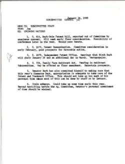 Memo from Joe to Subcommittee Staff re Upcoming Matters, January 16, 1980