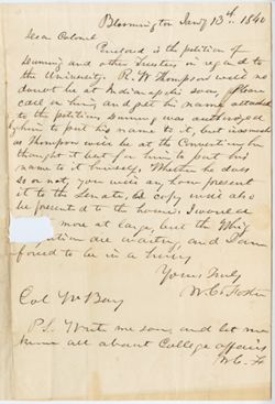 Investigation of Dr. Andrew Wylie - William C. Foster to Col. William Berry regarding petition concerning the University, 13 January 1840