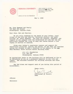 IU Foundation - Hammond Memorial Contributions, 1989