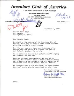 Letter from Barbara N. Wyatt of the Inventors Club of America, December 31, 1979