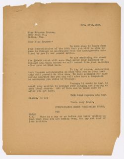 [E.A. Fearn?] to Dranes, regarding travel and accomodations for trip to Chicago, October 27, 1926