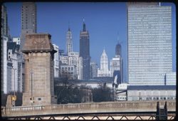 Opened + resealed. View north from Harrison St. viaduct over I.C.R.R. tracks in Grant Park. Chicago.