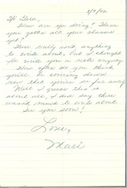 “Note from my sister Maritza right after I left Miami to attend UF", January 1972