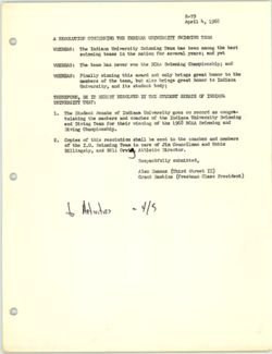 R-79 Resolution Concerning the Indiana University Swimming Team, 04 April 1968