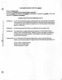00-02-9 Resolution to Fund GRIF Initiative (Baptist)