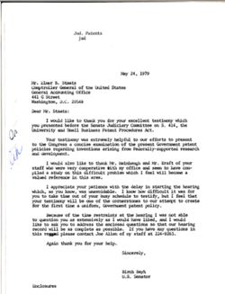 Letter from Birch Bayh to Elmer B. Staats of the General Accounting Office, May 24, 1979