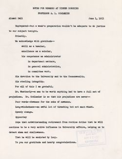"Notes for Remarks Kohlmeier Dinner." -Alumni Hall June 1, 1953