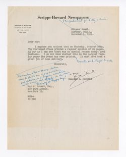 1 November 1950: To: Roy W. Howard. From: William W. Hawkins.