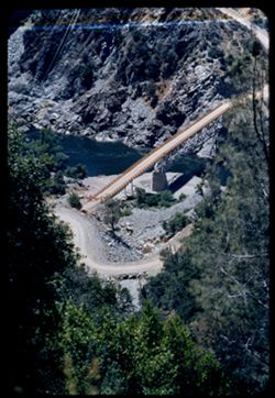 Small bridge over Feather river at bottom of canyon-near Big Bend Butte county