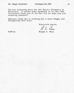 Letter from Ralph S. Peer to Hoagy Carmichael, December 25, 1959.