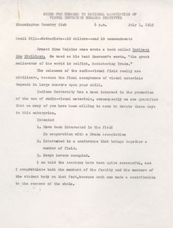 "Notes for Remarks to National Association of Visual Education Dealers Institute." -Bloomington Country Club. July 1, 1949