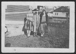 Martha, Lida, and Georgia Carmichael outside house on Washington Avenue, Bloomington, Indiana.
