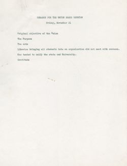 "Remarks for the Union Board." -Indiana University. Nov. 21, 1941