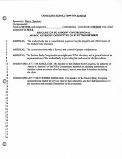 03-05-03 Resolution to Appoint Congressional Ad-Hoc Advisory Committee on Election Reform