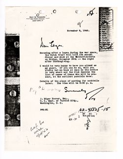 9 November 1946: To: John Edgar Hoover. From: Roy W. Howard.