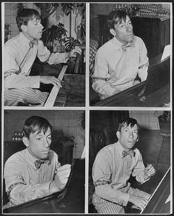 Four-photo montage of Hoagy Carmichael at a piano in scenes from the film To Have and Have Not.