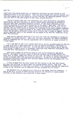 Press release announcing introduction by Bayh and Dole of University and Small Business Patent Procedures Act, September 13, 1978