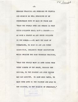 "Final Program of Telecast Series Television Speech." March 9, 1953
