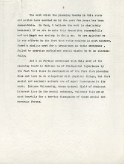 "Address of Welcome to the Indiana State-wide Planning Conference" -Indiana University, Bloomington March 15, 1939