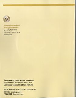 Iraq Reconstruction (Special Inspector General for Iraq Reconstruction: SIGIR): Report (Quarterly and Semi-Annual), 2006 Jul 30