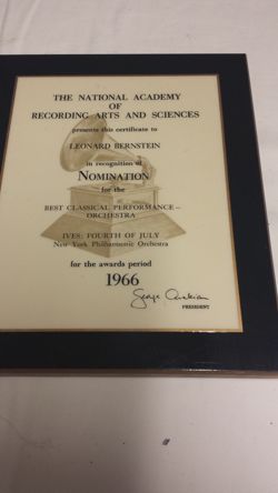 Grammy Nomination Award 1966 - Classical Performance, Orchestra (Ives)