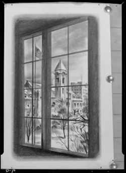 Drawing of University campus by Fulwider for President Wells