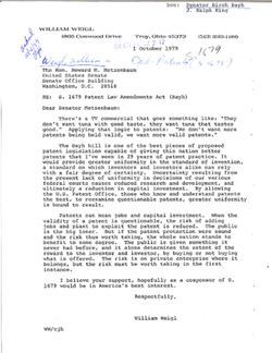 Letter from William Weigl to Senator Howard M. Metzenbaum, October 1, 1979