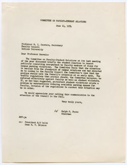 Committee on Faculty Student Relations – Letter Concerning Enforcement of Parking Regulations, June 11 1954