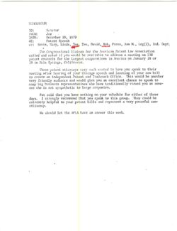Memo from Joe to Senator re Patent Speech, December 19, 1979