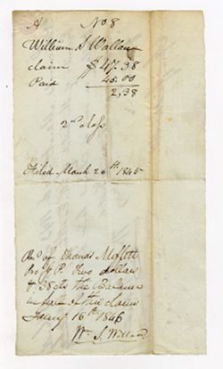 Wallace, W. S. Receipt to Thomas Smedly. 1843, Mar. 27
