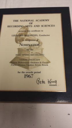 Grammy Nomination Award 1967 - Opera Recording (Verdi)