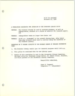 R-32 Resolution Concerning the Extension of Graduate Library Hours, 21 November 1968